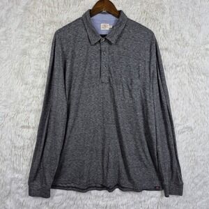 Faherty Brand Mens XXL Long Sleeve Stripe Polo Shirt Organic Cotton Grey White